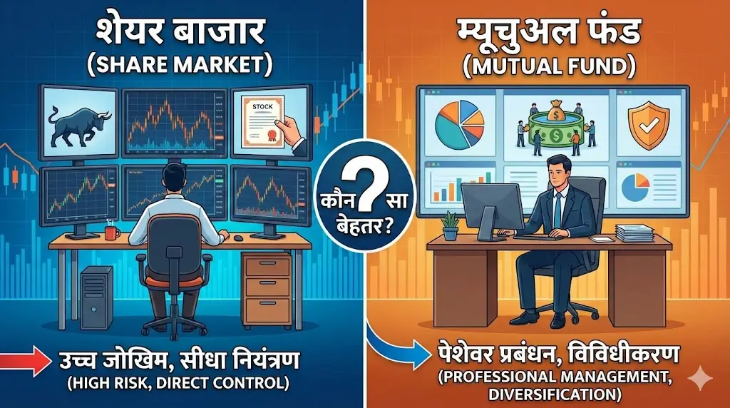 Share Market vs Mutual Fund in Hindi